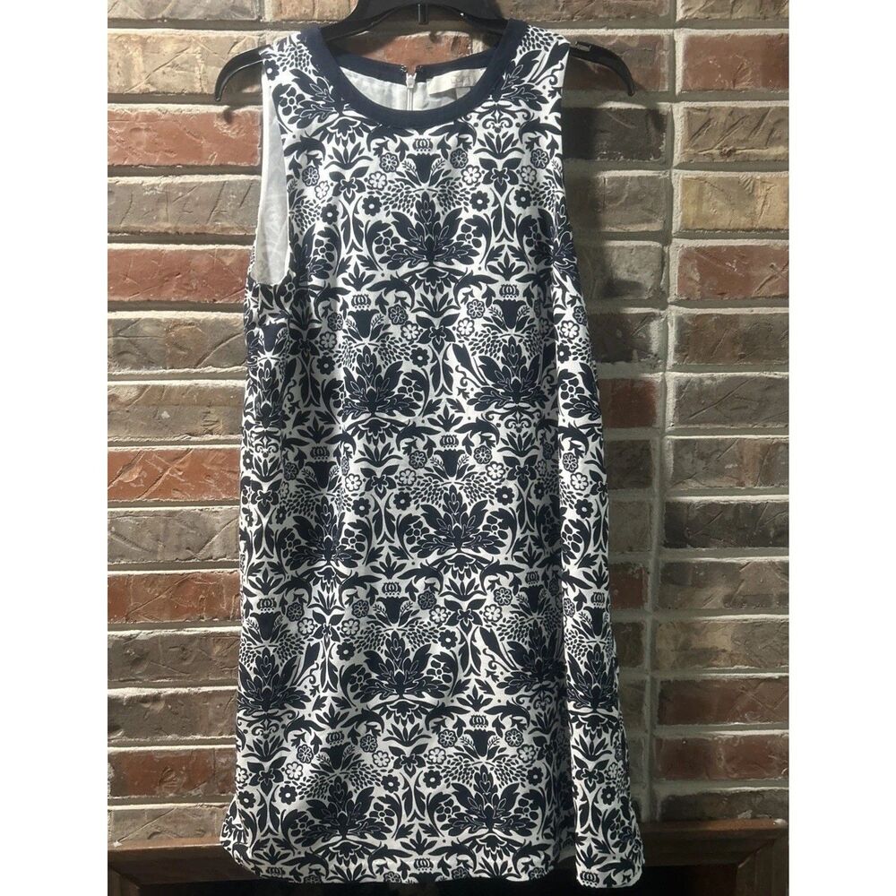 LOFT Navy/white Abstract print sleeveless dress fully lined back zip Sz 14 F20